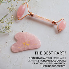 Brazilian Rose Quartz Face Roller + Gua Sha Set for Contoured Look & Youthful skin