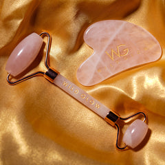 Brazilian Rose Quartz Face Roller + Gua Sha Set for Contoured Look & Youthful skin